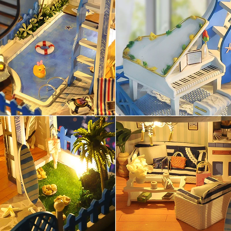 DIY Wooden Dollhouses Blue Romantic Travel Villa Assembled Miniature With Furniture Doll House Toys For Kids Girls Adult Gift
DIY Wooden Dollhouses Blue Romantic Travel Villa Assembled Miniature With Furniture Doll House Toys For Kids Girls Adult Gift