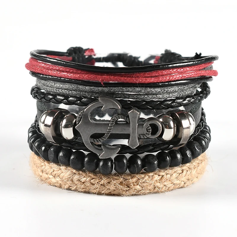 Leather Bracelet Men's Retro Life Tree Rudder Charm Wooden Bead Ethnic Tribal Wristband Pcs/Set of Braided Winding Leather
Leather Bracelet Men's Retro Life Tree Rudder Charm Wooden Bead Ethnic Tribal Wristband Pcs/Set of Braided Winding Leather