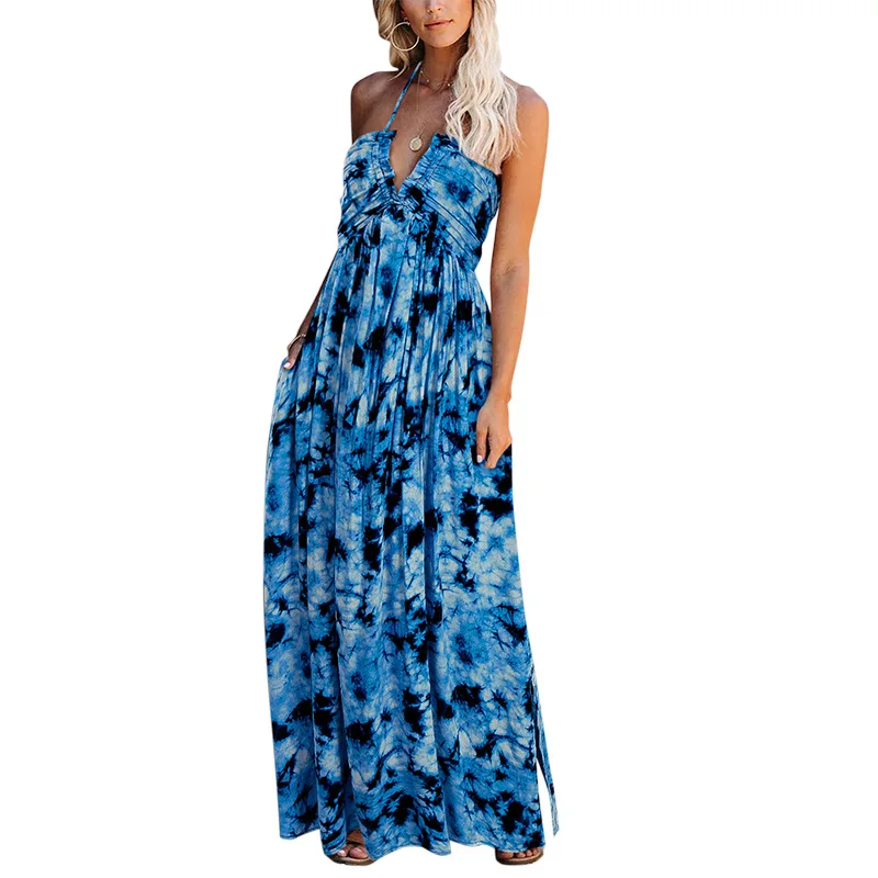 New European and American women's dresses, long skirts, printed suspenders, V-neck, high-waisted slim dresses
New European and American women's dresses, long skirts, printed suspenders, V-neck, high-waisted slim dresses