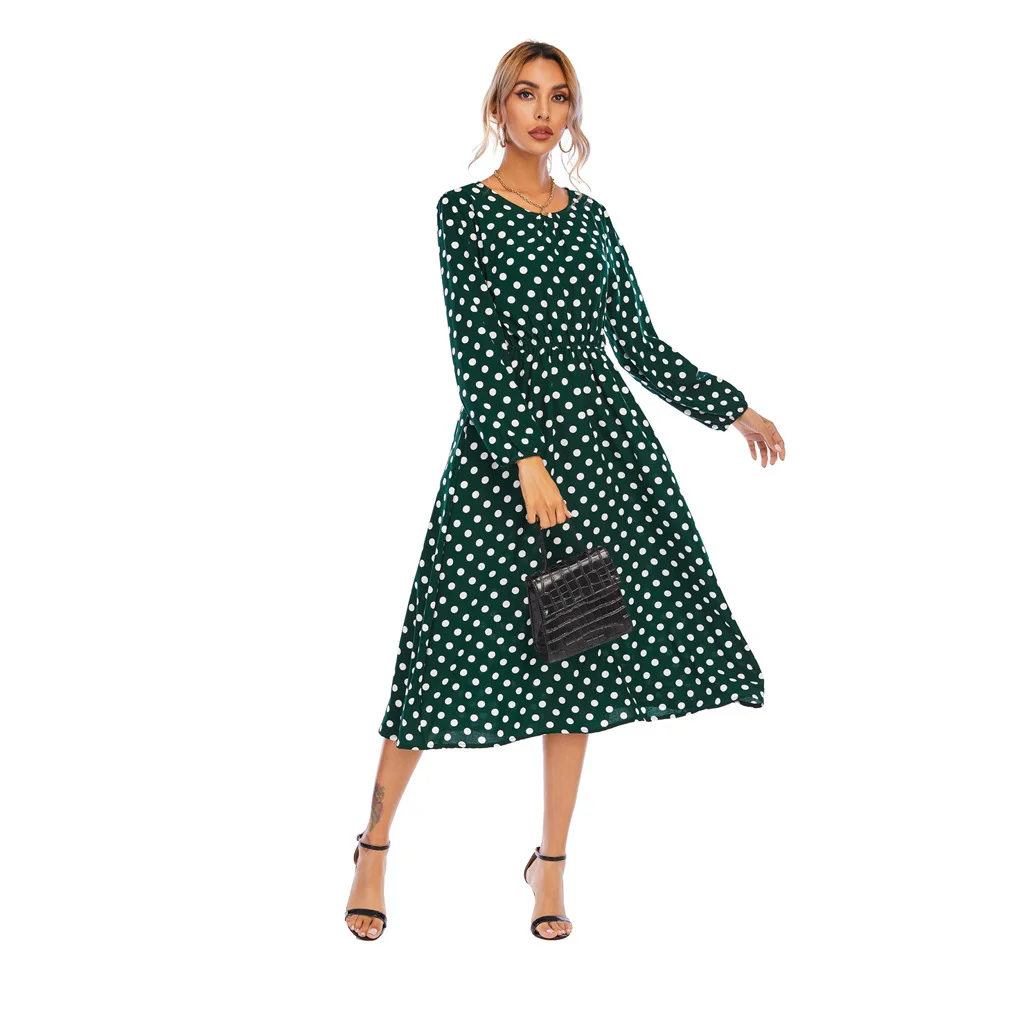 NAKKESHMEN-2021 European and American Spring and Autumn New Chiffon Polka Dot Print Round Neck Waist Length Swing Dress
NAKKESHMEN-2021 European and American Spring and Autumn New Chiffon Polka Dot Print Round Neck Waist Length Swing Dress