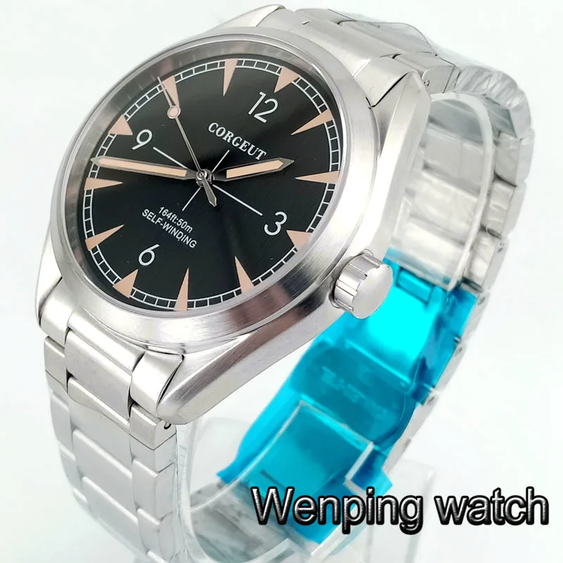 Corgeut 41mm mens top luxury business mechanical watch silver case sapphire glass black dial date luminous automatic watch 2865
Corgeut 41mm mens top luxury business mechanical watch silver case sapphire glass black dial date luminous automatic watch 2865