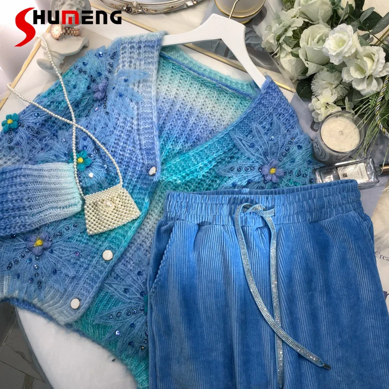 Three-Dimensional Flower V-neck Sweater Trousers Suit Women 2021 Autumn New Fashion Cardigan Wide Leg Pants Two-Piece Set Ladies
Three-Dimensional Flower V-neck Sweater Trousers Suit Women 2021 Autumn New Fashion Cardigan Wide Leg Pants Two-Piece Set Ladies