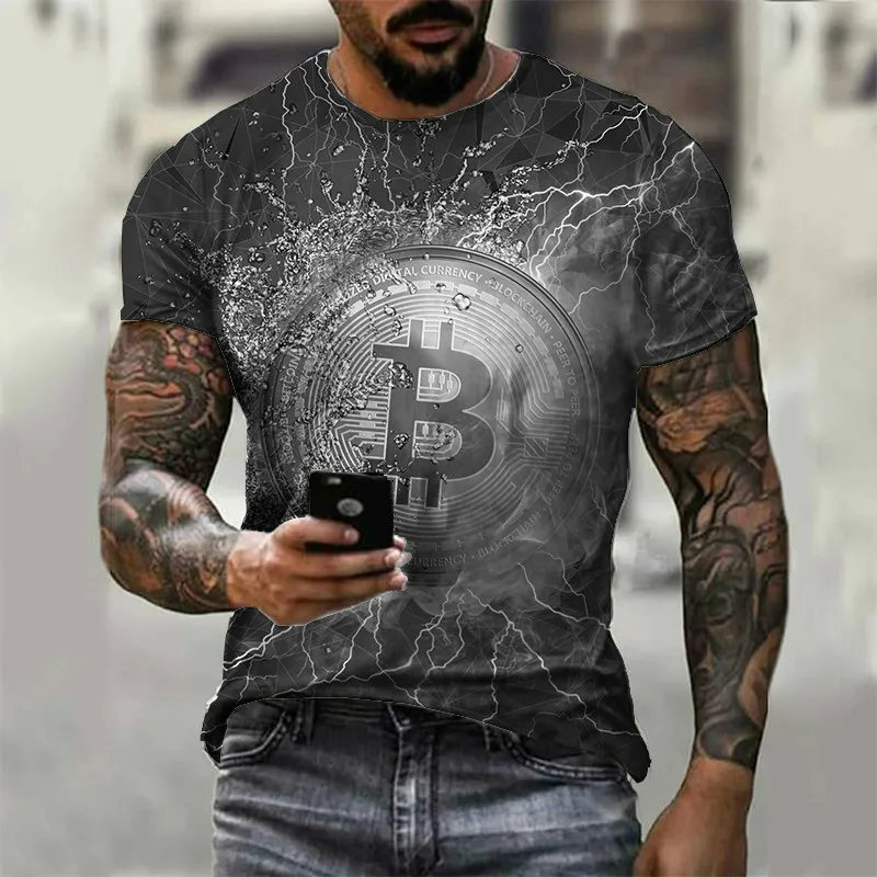 Bitcoin print men's T-shirt O-neck loose short-sleeved pullover Letter pattern casual designer clothing Polyester material
Bitcoin print men's T-shirt O-neck loose short-sleeved pullover Letter pattern casual designer clothing Polyester material