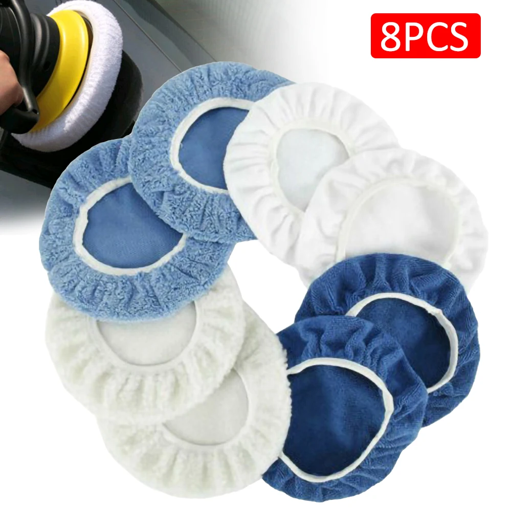 

8PCS 5-6Inch Car Polisher Pad Bonnet Soft Microfiber Polishing Bonnet Buffing Pad Cover Car Polisher Waxing Pad With Finger Pock