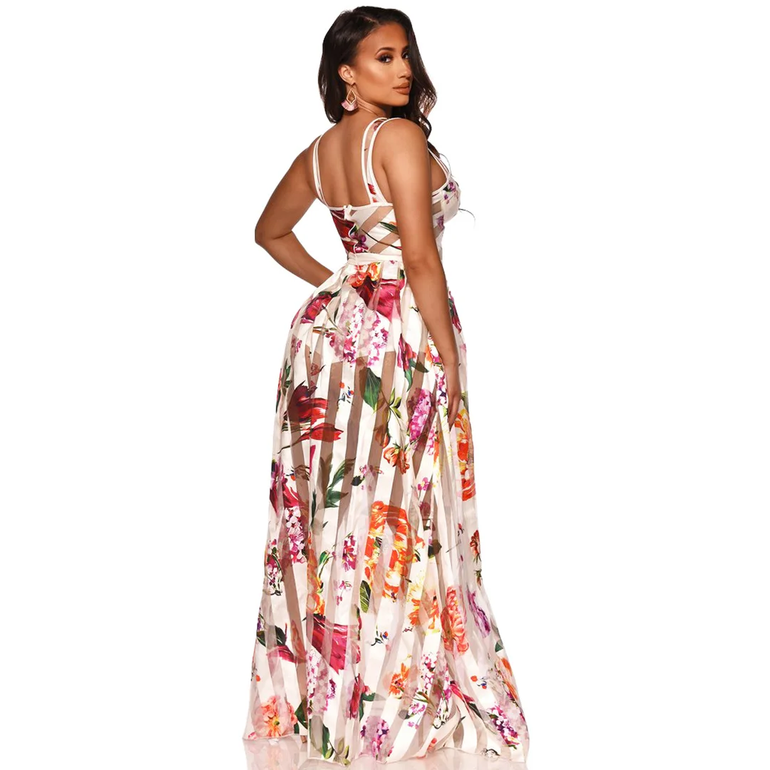 Sheer Mesh Patchwork Floral Print Maxi Flare Dress Women Sexy Spaghetti Straps Backless Summer Beach Party Long Robe
Sheer Mesh Patchwork Floral Print Maxi Flare Dress Women Sexy Spaghetti Straps Backless Summer Beach Party Long Robe
