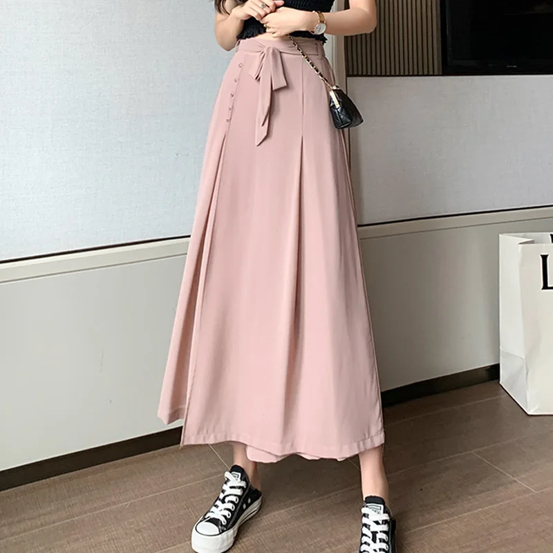 Korean Fashion Elegant Buttons Bandage Summer Chiffon Culotte Pants Women Wide Leg Pants High Waist Trousers Suits Women 2021
Korean Fashion Elegant Buttons Bandage Summer Chiffon Culotte Pants Women Wide Leg Pants High Waist Trousers Suits Women 2021