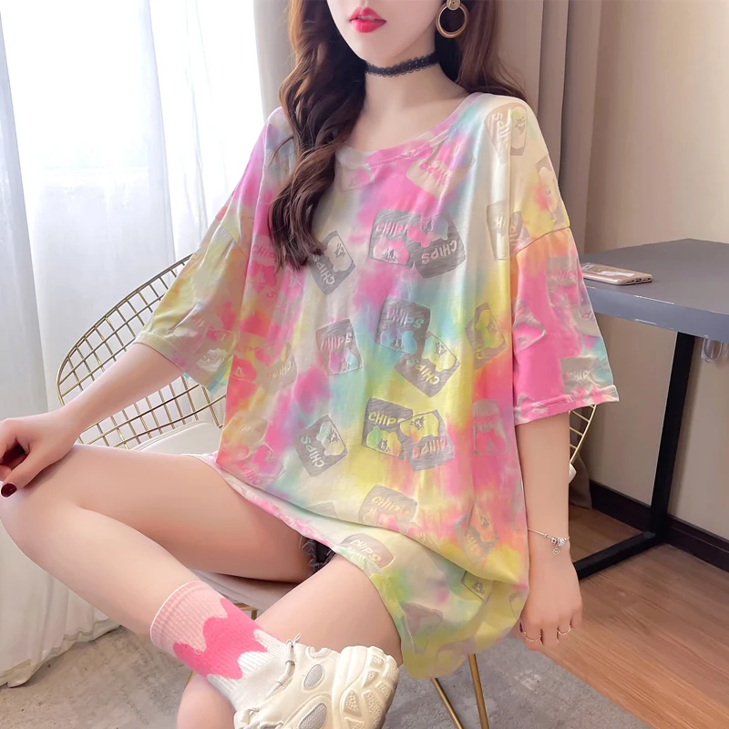 Summer long T-shirt women O-neck neon tie-dye short-sleeved loose casual hollow Harajuku hip-hop top fashion streetwear
Summer long T-shirt women O-neck neon tie-dye short-sleeved loose casual hollow Harajuku hip-hop top fashion streetwear