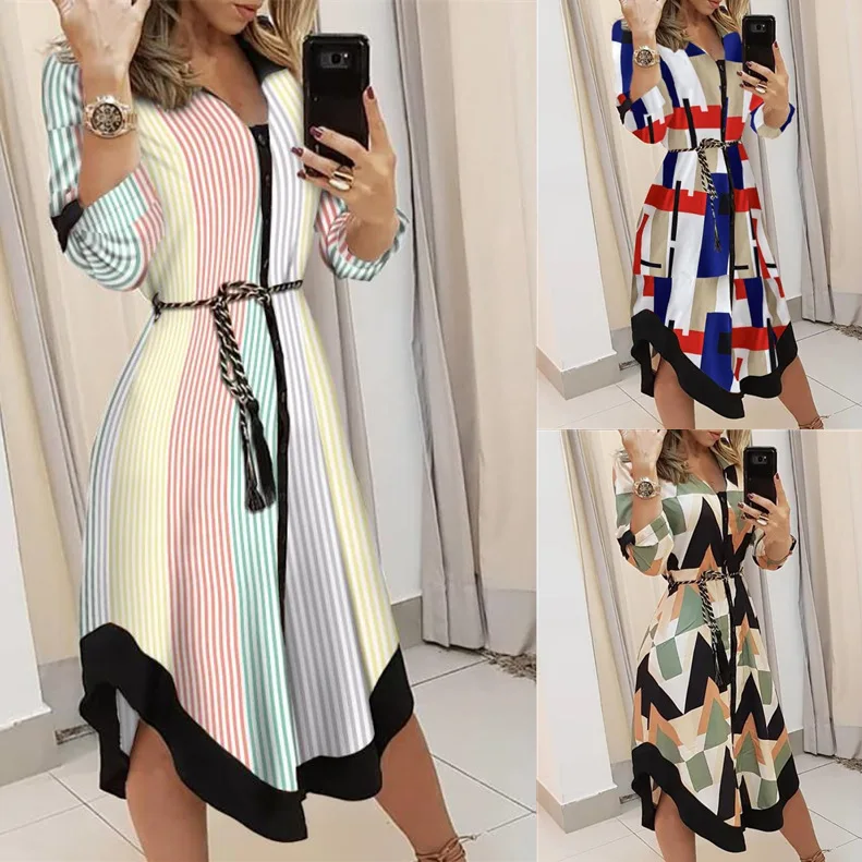 European and American Women's New Style Fashion Temperament Printed Tie Shirt Mid-Length Dress
European and American Women's New Style Fashion Temperament Printed Tie Shirt Mid-Length Dress