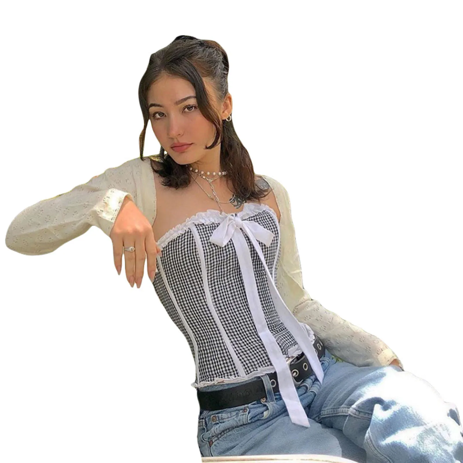 Sexy Women Casual Close-fitting Crop Tops Black Plaid Shapers Pattern Lace Hem Boat Neck Camisole S/ M/ L
Sexy Women Casual Close-fitting Crop Tops Black Plaid Shapers Pattern Lace Hem Boat Neck Camisole S/ M/ L