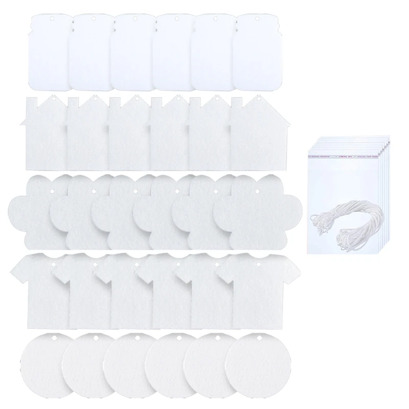 

30 Pcs Sublimation Blank Air Freshener Sheets with Elastic Cord Felt Thermal Transfer Key Chain Double-Side Key Tags