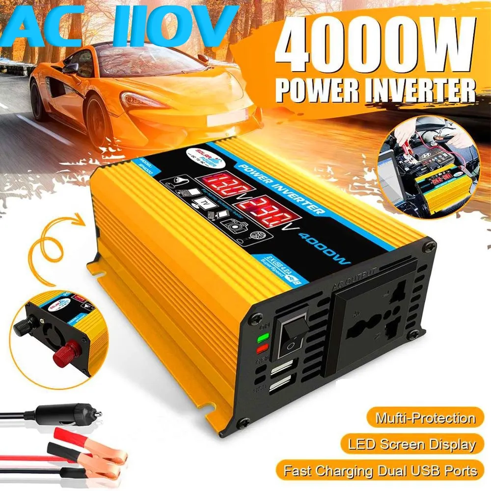 Car Power Inverter 4000W 12V to110V Converter for Home Power Phone Charger Laptop Charging Emergency Power
Car Power Inverter 4000W 12V to110V Converter for Home Power Phone Charger Laptop Charging Emergency Power