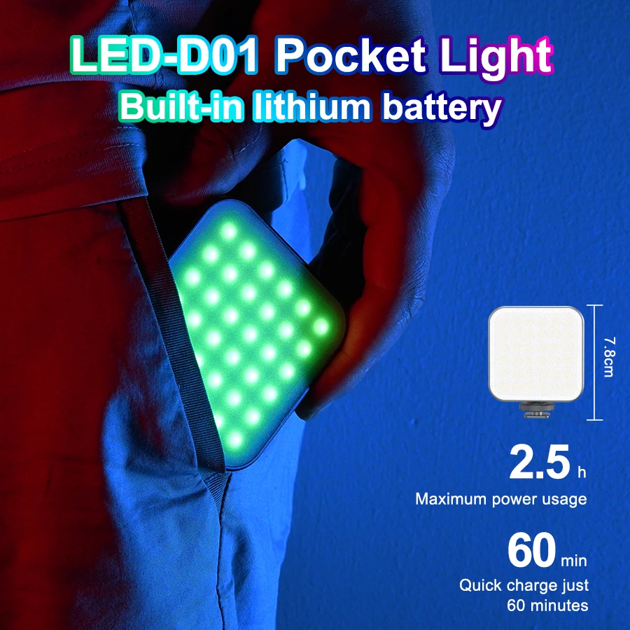 MAMEN D01 RGB видео светильник s Mimi светодиодный для камеры 2500mAh перезаряжаемый 2500-9000K