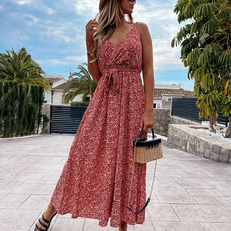 Women 2021 Summer Vacation Beach Dress Spaghetti Strap V-neck Belt Maxi Dress Autumn Vintage Floral Print Party Dresses Vestidos
Women 2021 Summer Vacation Beach Dress Spaghetti Strap V-neck Belt Maxi Dress Autumn Vintage Floral Print Party Dresses Vestidos