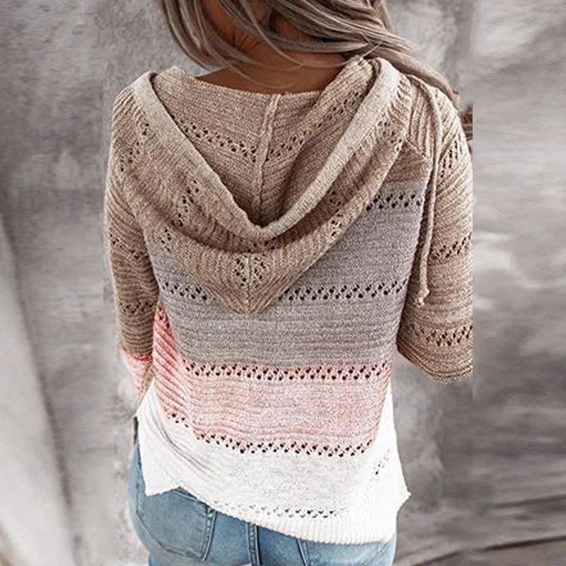 UEFEZO Women Elegant Long Sleeve Hooded Knitted Autumn Striped Sweaters V-Neck Pullovers Tops Knitwear Winter Vintage Sweater
UEFEZO Women Elegant Long Sleeve Hooded Knitted Autumn Striped Sweaters V-Neck Pullovers Tops Knitwear Winter Vintage Sweater