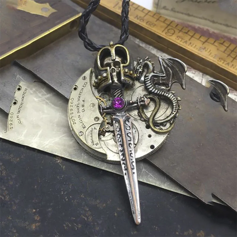 Unique Creative Vintage Skull Migic Sword Dragon Wing With Rope Pendant Long Chain Men Copper Necklace Jewelry
Unique Creative Vintage Skull Migic Sword Dragon Wing With Rope Pendant Long Chain Men Copper Necklace Jewelry