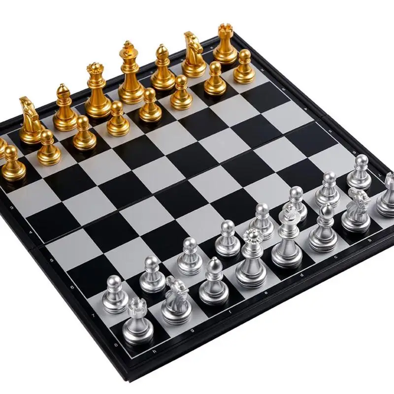 Magnetic Chess Set Folding Board Elementary School And Silver Chess And Black Pieces White Pieces Gold S9X1
Magnetic Chess Set Folding Board Elementary School And Silver Chess And Black Pieces White Pieces Gold S9X1