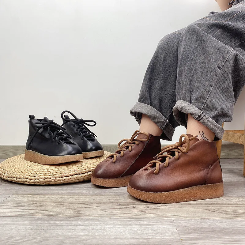Retro Women Boots Genuine Leather Lace-up Women Shoes Round Toe Flat 2021 New Handmade Ankle Platform Boots Punk women's boots
Retro Women Boots Genuine Leather Lace-up Women Shoes Round Toe Flat 2021 New Handmade Ankle Platform Boots Punk women's boots