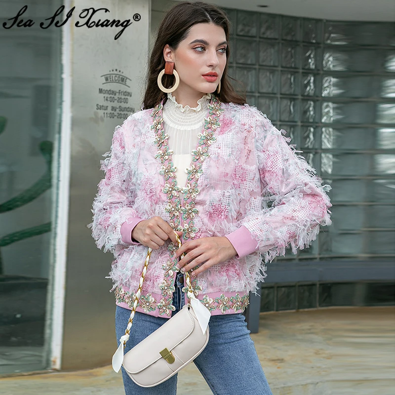 Seasixiang Fashion Designer Autumn Jacket Women V-Neck Long Sleeve Beading Single Breasted Print Casual Coat
Seasixiang Fashion Designer Autumn Jacket Women V-Neck Long Sleeve Beading Single Breasted Print Casual Coat