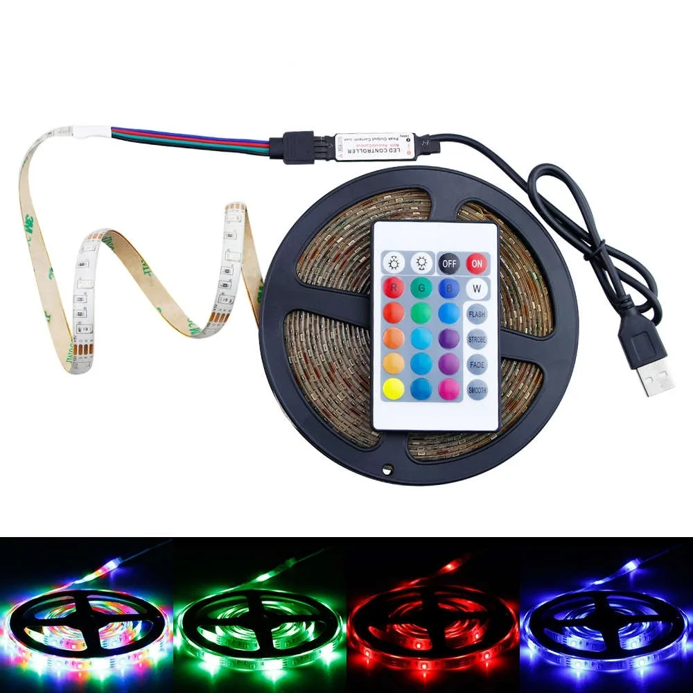 Led RGB Strip Light 16 Color USB Led Lighting with 24key IR Remote Controller Changing Lamp Tape 0.5/1/2/3/4/5M Non-Waterproof
Led RGB Strip Light 16 Color USB Led Lighting with 24key IR Remote Controller Changing Lamp Tape 0.5/1/2/3/4/5M Non-Waterproof