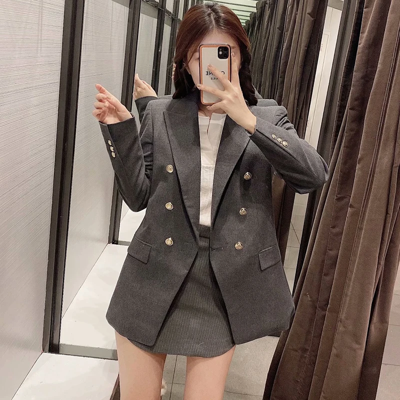 New 2021 Autumn Winter ZA Women's Blazers Solid Double Breasted Pockets Formal Jackets Checkered Outerwear Tops WW6771
New 2021 Autumn Winter ZA Women's Blazers Solid Double Breasted Pockets Formal Jackets Checkered Outerwear Tops WW6771