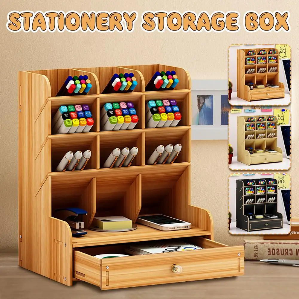 Wooden Desk Organizer Multi-Functional DIY Pen Holder Box Desktop Stationary Home Office Supply Storage Rack
Wooden Desk Organizer Multi-Functional DIY Pen Holder Box Desktop Stationary Home Office Supply Storage Rack