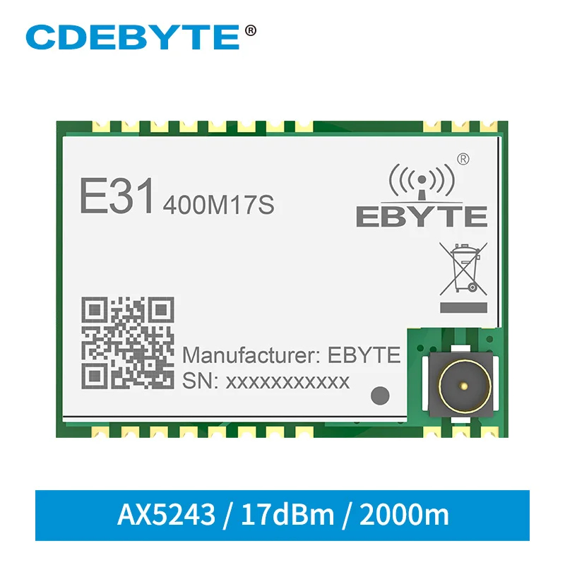 E31-400M17S AX5243 433MHz SPI IoT Wirelss Transceiver Low Power IPEX Stamp Hole Radio Module
E31-400M17S AX5243 433MHz SPI IoT Wirelss Transceiver Low Power IPEX Stamp Hole Radio Module