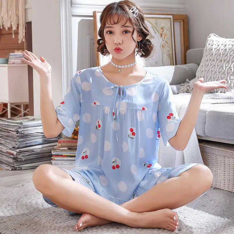 Women Short-Sleeved Pajamas Female Summer Cotton Ankle-Length Pants Thin Section Ins Cute Korean Thin 100% Cotton Suit Sleepwear
Women Short-Sleeved Pajamas Female Summer Cotton Ankle-Length Pants Thin Section Ins Cute Korean Thin 100% Cotton Suit Sleepwear