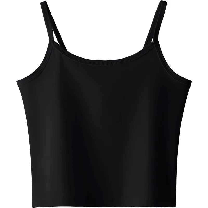 Black High Waist Ultra Short Camisole Women's Leaking Navel Sexy Tight Slimming Outer Wear Underwear Ins Super Hot Backless