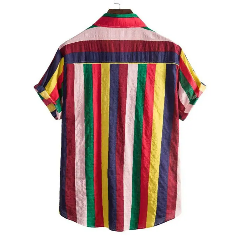 Men's Lapel Summer Loose Rainbow Striped Shirts Short Sleeves Casual Top T-Shirt
Men's Lapel Summer Loose Rainbow Striped Shirts Short Sleeves Casual Top T-Shirt