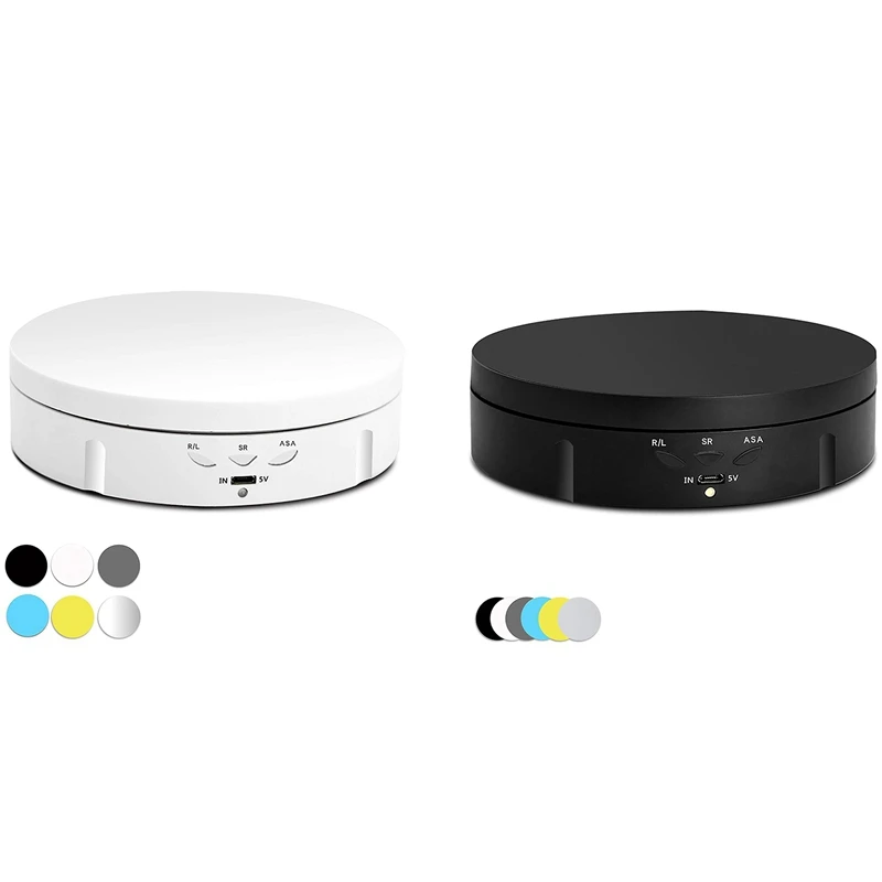 Motorized Rotating Display Stand, 360 Degree Photography Turntable with 6 PVC Backgrounds,Battery/USB Power Supply
Motorized Rotating Display Stand, 360 Degree Photography Turntable with 6 PVC Backgrounds,Battery/USB Power Supply