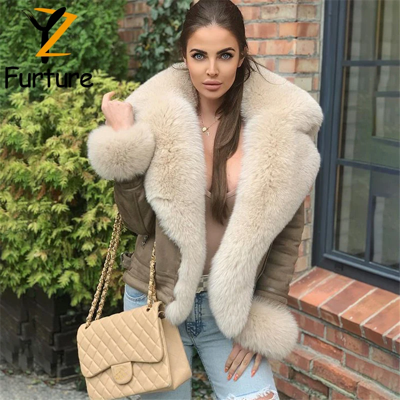 Женское пальто из натуральной овечьей кожи, зимнее пальто из натурального меха лисы с отложным воротником, 2021 
Женское пальто из натуральной овечьей кожи, зимнее пальто из натурального меха лисы с отложным воротником, 2021
