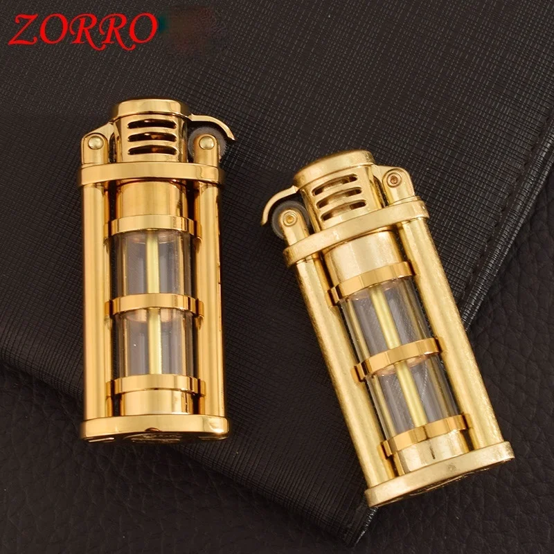 ZORRO Brass Kerosene Lighter Transparent Oil Drum Windproof Torch Grinding Wheel Flint Lighters Cigarette Smoking Gadget Gift 
ZORRO Brass Kerosene Lighter Transparent Oil Drum Windproof Torch Grinding Wheel Flint Lighters Cigarette Smoking Gadget Gift