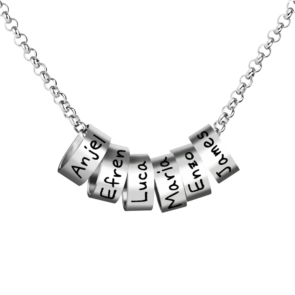 Mens Personalized Stainless Steel Chain Necklaces With Custom Beads Engraving 1-7 Names Pendant Necklace Male Jewelry Gift | Украшения и