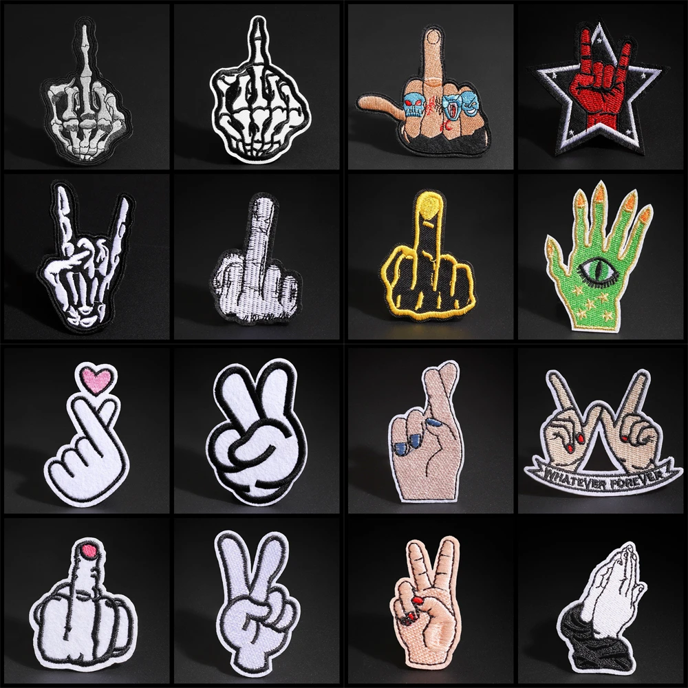 Punk Skull Vertical middle finger Finger black white skull finger patches clothes DIY decals for clothes embroidery badges
Punk Skull Vertical middle finger Finger black white skull finger patches clothes DIY decals for clothes embroidery badges