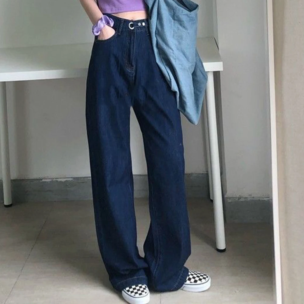 Женские джинсовые брюки в стиле Харадзюку, синие джинсовые брюки в стиле оверсайз с широкими штанинами, в Корейском стиле, весна 2021 
Женские джинсовые брюки в стиле Харадзюку, синие джинсовые брюки в стиле оверсайз с широкими штанинами, в Корейском стиле, весна 2021