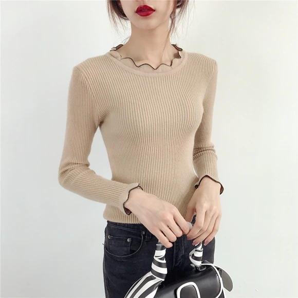2020 Women Pullovers Slim Thread Bottoming Sweater Lace Low O-Neck Solid Color Sleeve Long Sleeve Sweater Female Fashion Top
2020 Women Pullovers Slim Thread Bottoming Sweater Lace Low O-Neck Solid Color Sleeve Long Sleeve Sweater Female Fashion Top