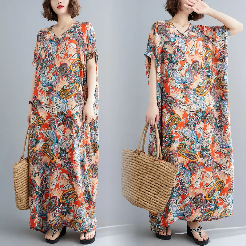 Summer Dresses Women Print V-neck Beach Long Maxi Batwing Sleeve Robe Dresses Women Plus Size Dresses Bohemian Casual Robe Dress
Summer Dresses Women Print V-neck Beach Long Maxi Batwing Sleeve Robe Dresses Women Plus Size Dresses Bohemian Casual Robe Dress