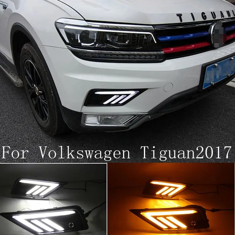 1 пара дневные ходовые огни для Volkswagen VW Tiguan 2017 2018 2019 светильник с желтым сигналом
