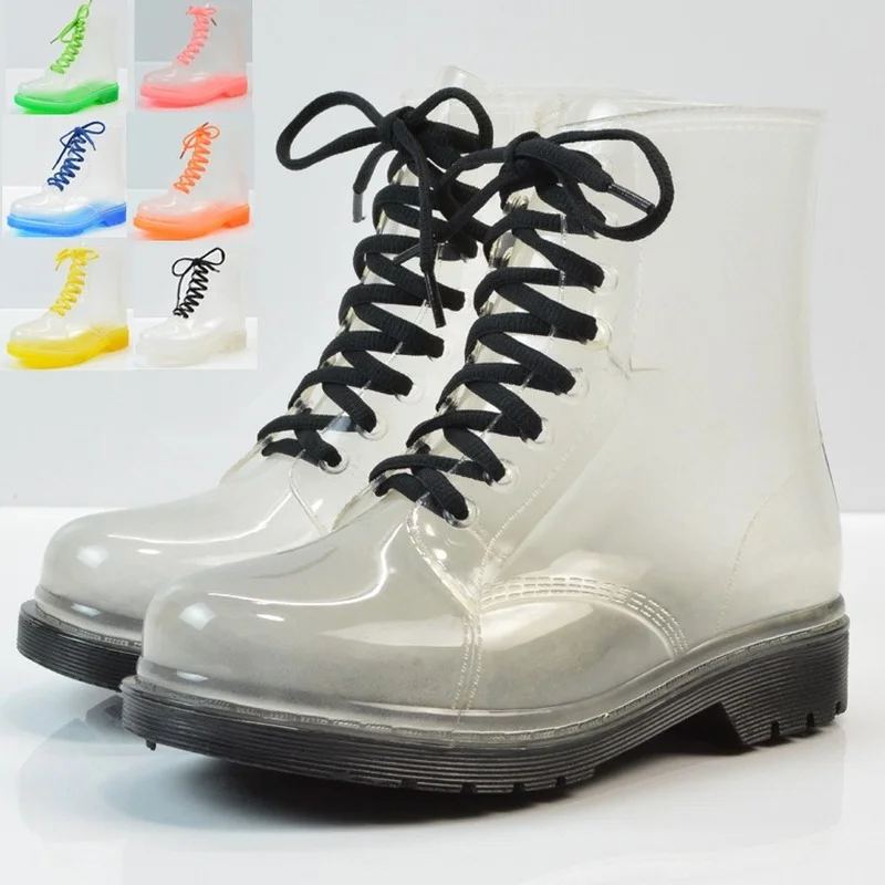 New Fashion Women Rain Boots Mature Ladies Lace-up Waterproof Ladies Shoes Transparent Candy Color Soles Outdoor Girl Shoes
New Fashion Women Rain Boots Mature Ladies Lace-up Waterproof Ladies Shoes Transparent Candy Color Soles Outdoor Girl Shoes