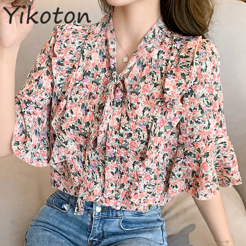 Woman Blouses And Shirts Flower Printed 2022 Summer Fashion Short Sleeve V Neck Femme Casual Loose Women's Clothing Plus Size 
Woman Blouses And Shirts Flower Printed 2022 Summer Fashion Short Sleeve V Neck Femme Casual Loose Women's Clothing Plus Size