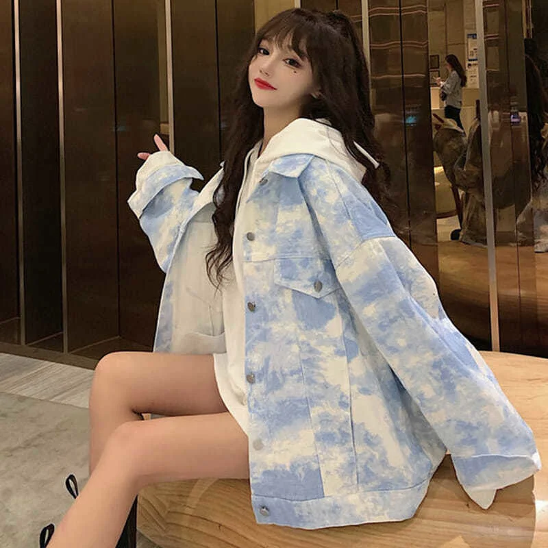 Women Basic Jackets Tie Dye Single Button Turn Down Collar Sweet Loose Preppy Style Korean Ins Cargo Denim Autumn Fashion Female
Women Basic Jackets Tie Dye Single Button Turn Down Collar Sweet Loose Preppy Style Korean Ins Cargo Denim Autumn Fashion Female