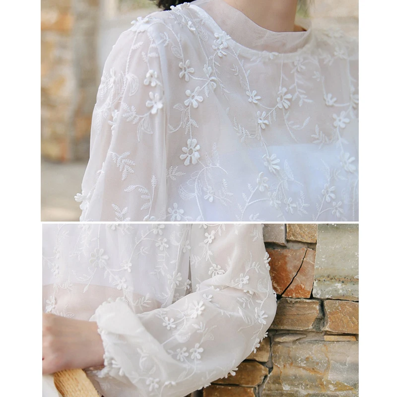 Embroidered Floral Chic See Through Women's Blouse Korean Round Neck Lace Sunscreen Shirts Bubble Sleeves Solid Lace Top 13463
Embroidered Floral Chic See Through Women's Blouse Korean Round Neck Lace Sunscreen Shirts Bubble Sleeves Solid Lace Top 13463