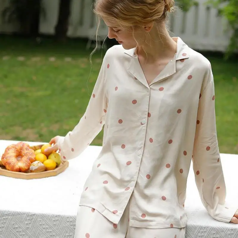 Women Lounge Wear 2021 New Casual Viscose 2PCS Pajamas Set Soft Shirt&Pants Lingerie Loose Print Dot Pyjamas Home Clothes
Women Lounge Wear 2021 New Casual Viscose 2PCS Pajamas Set Soft Shirt&Pants Lingerie Loose Print Dot Pyjamas Home Clothes