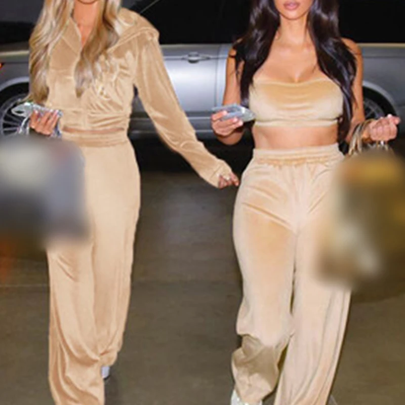 Women 3 Piece Set 2021 Autumn Outfit Solid Hoodie Sweatshirt Zipper Tube Crop Top High Waist Wide Leg Pants Tracksuit Velvet
Women 3 Piece Set 2021 Autumn Outfit Solid Hoodie Sweatshirt Zipper Tube Crop Top High Waist Wide Leg Pants Tracksuit Velvet