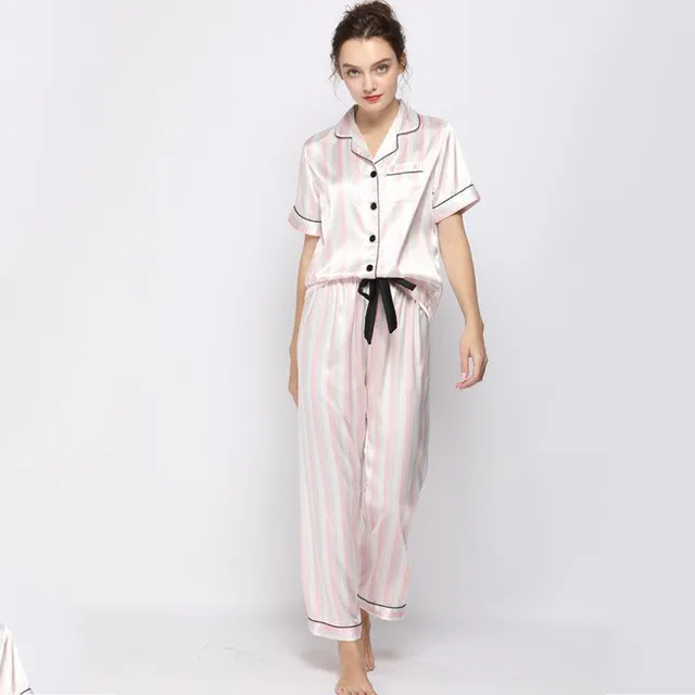 Silka Surplus Silk Pajamas Sexy Stripe Sleepwear Set Women Pajama Set Summer Two-piece Home Suit Satin Pyjamas Casual Homewear
Silka Surplus Silk Pajamas Sexy Stripe Sleepwear Set Women Pajama Set Summer Two-piece Home Suit Satin Pyjamas Casual Homewear