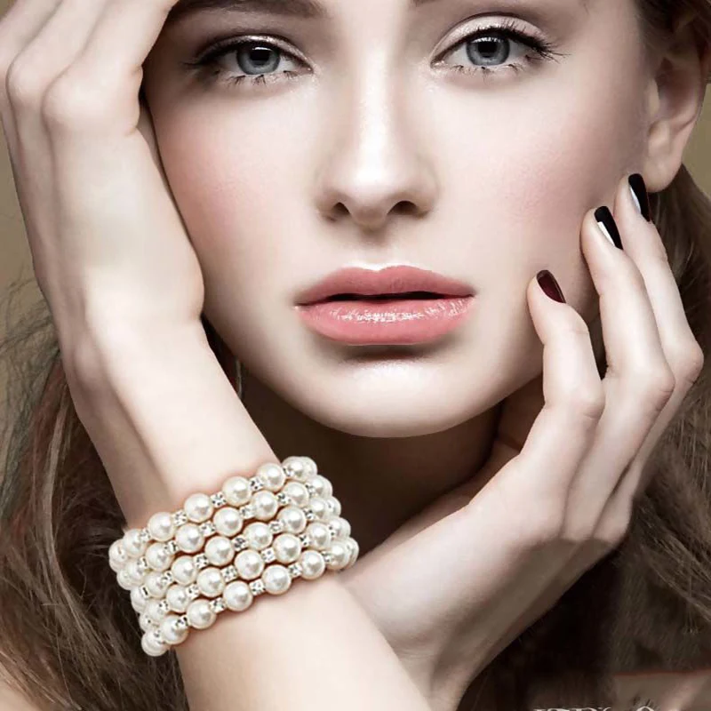 Trendy Multi Layered Imitation Pearl Bracelets for Women Crystal Elastic Charm Bangles Bridal Jewelry Gifts
Trendy Multi Layered Imitation Pearl Bracelets for Women Crystal Elastic Charm Bangles Bridal Jewelry Gifts