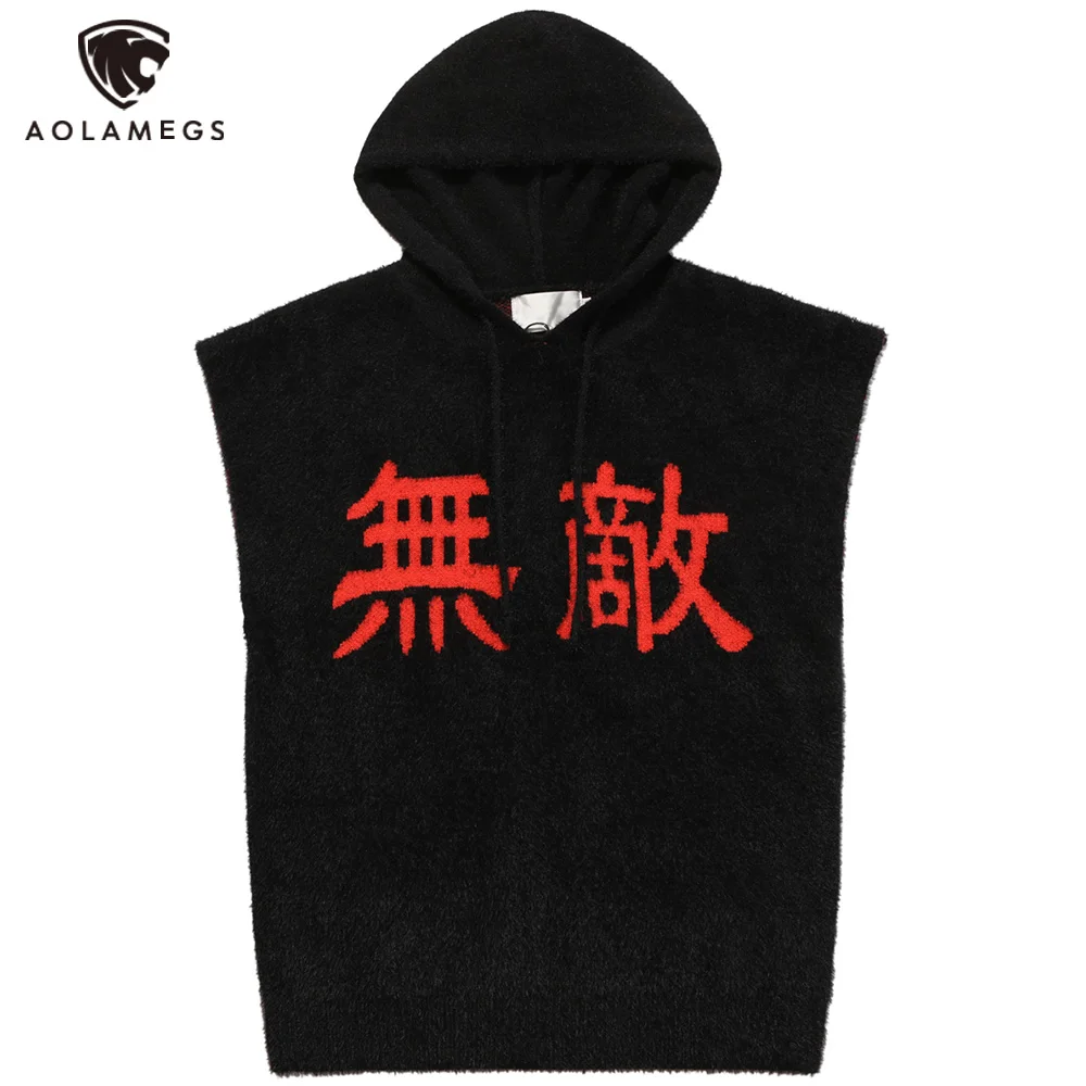 Aolamegs Sleeveless Hoodie Men Knitted Chinese Kanji Hooded Pullover Autumn Furry Soft Cozy Casual High Street Couple Streetwear
Aolamegs Sleeveless Hoodie Men Knitted Chinese Kanji Hooded Pullover Autumn Furry Soft Cozy Casual High Street Couple Streetwear