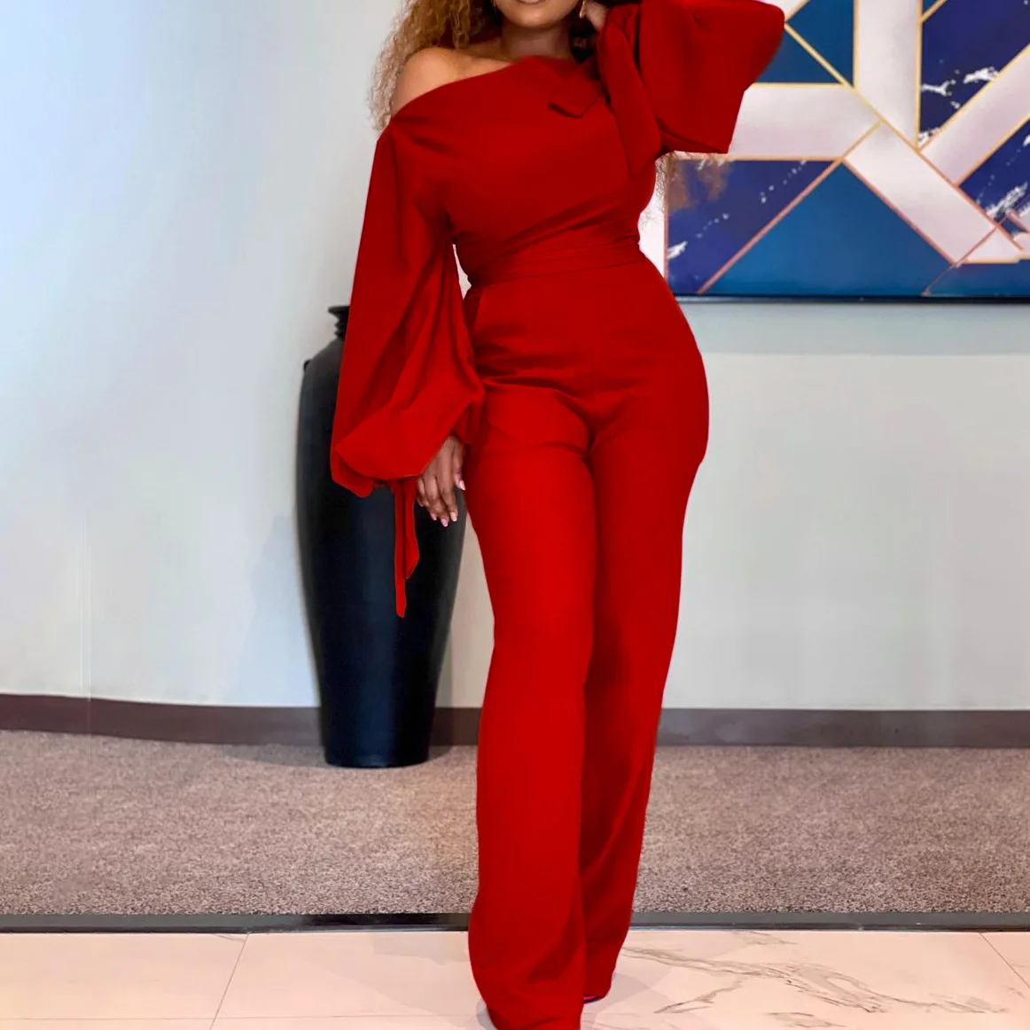 Office Lady Wear Off Shoulder Jumpsuit Woman Solid Color Lantern Sleeve Rompers Wide Leg Playsuit OL Ladies One Piece Overalls
Office Lady Wear Off Shoulder Jumpsuit Woman Solid Color Lantern Sleeve Rompers Wide Leg Playsuit OL Ladies One Piece Overalls