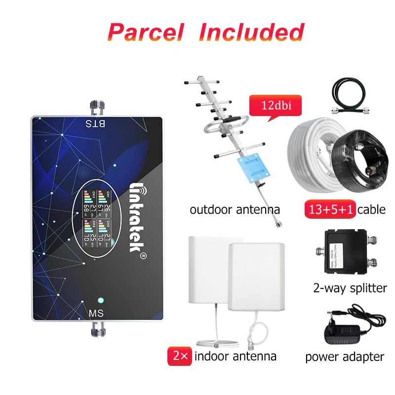 2-Way Kit 70dB Four Band Signal Booster GSM 2G 3G 4G B20 800 850 900 1800 2100 2600mhz LTE 800mhz Cell Phone Repeater Amplifier
2-Way Kit 70dB Four Band Signal Booster GSM 2G 3G 4G B20 800 850 900 1800 2100 2600mhz LTE 800mhz Cell Phone Repeater Amplifier