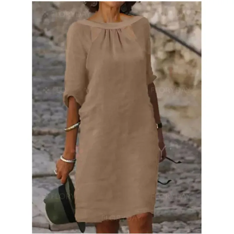 Solid Women’s Tunic Round Neckline Knee-Length A-Line Dress 
Solid Women’s Tunic Round Neckline Knee-Length A-Line Dress
